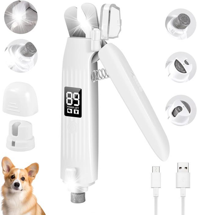Comparer les prix de Coupe-ongles électrique rechargeable pour chien et broyeur à ongles pour chien avec 2 LED Kit de toilettage des pattes