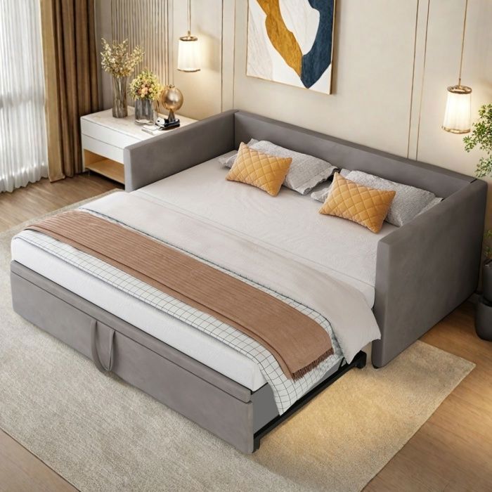 Lit gigogne 90/180x200cm Canapé-lit extensible avec sommiers à lattes style scandinave velours Gris