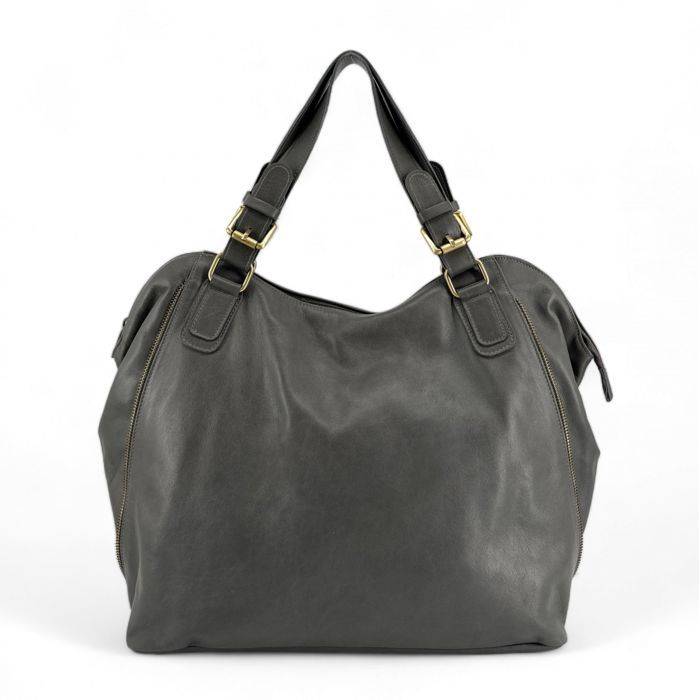 Grand sac à main en cuir lisse italien CAMELIA-Gris foncé Gris