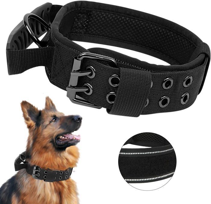 Meilleurs prix pour Améliorer Collier de Chien Tactique avec Poignée de Commande, Militaire Collier Réglable Chien Rembourré (XL, Noir)