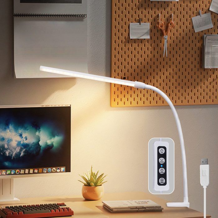 Homefire Lampe de bureau LED Homefire à pince Lampe de bureau à lumière blanche avec 3 températures de couleur et 5 niveaux 5 W