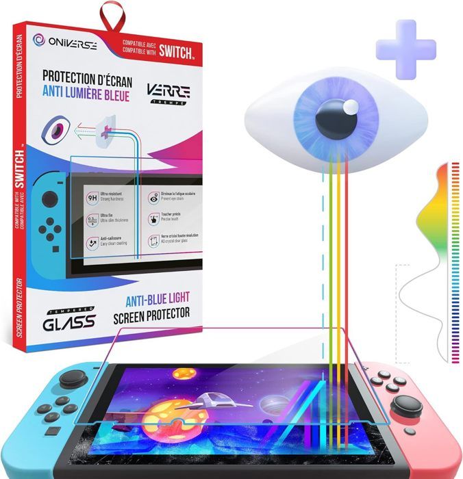 Ecran de protection anti lumière en verre trempé Oniverse pour Nintendo Switch