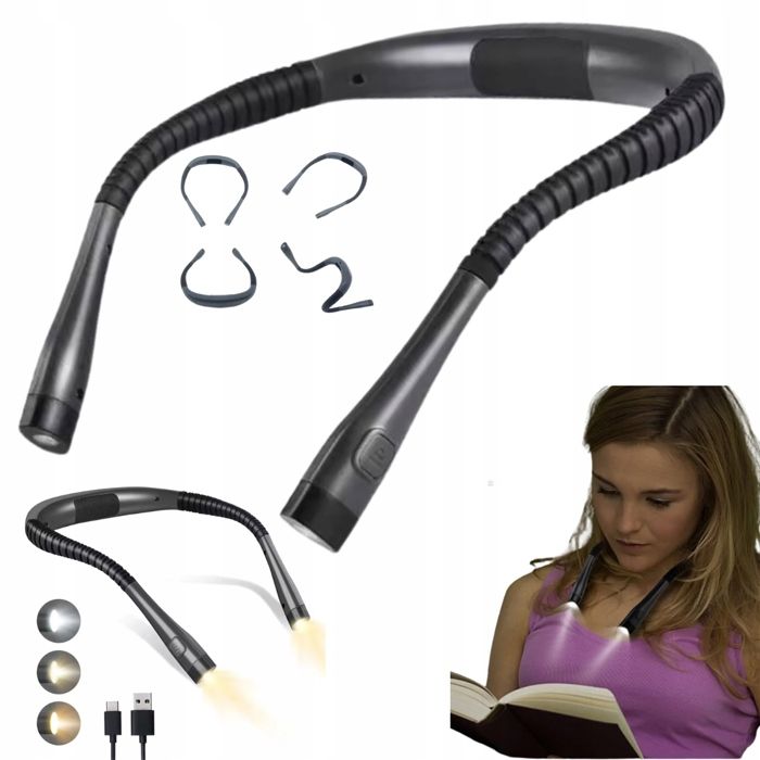 LAMPE DE COU À LED POUR LECTURE DE LIVRES 3 COULEURS RECHARGEABLE FLEXIBLE USB