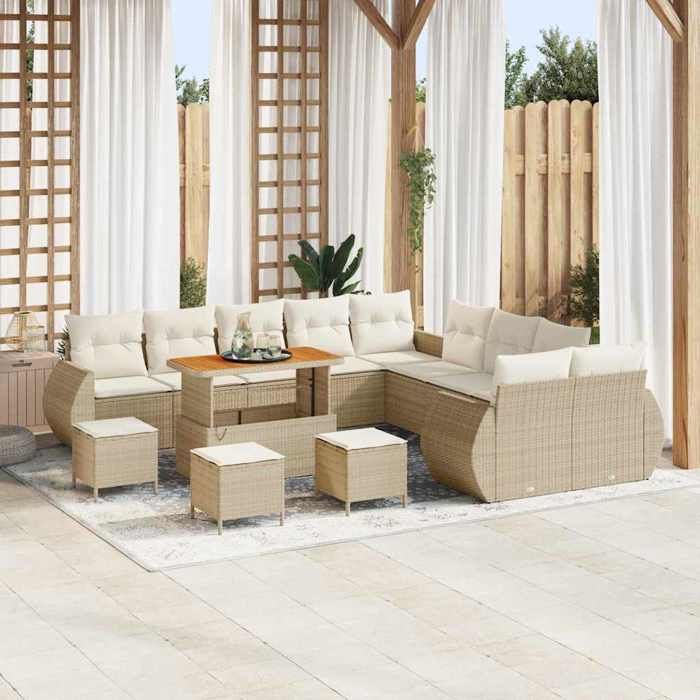 vidaXL Ensemble de canapé de jardin 14 pcs polyrotin Canapé de jardin al fresco mobilier extérieur résistant déco 3361941