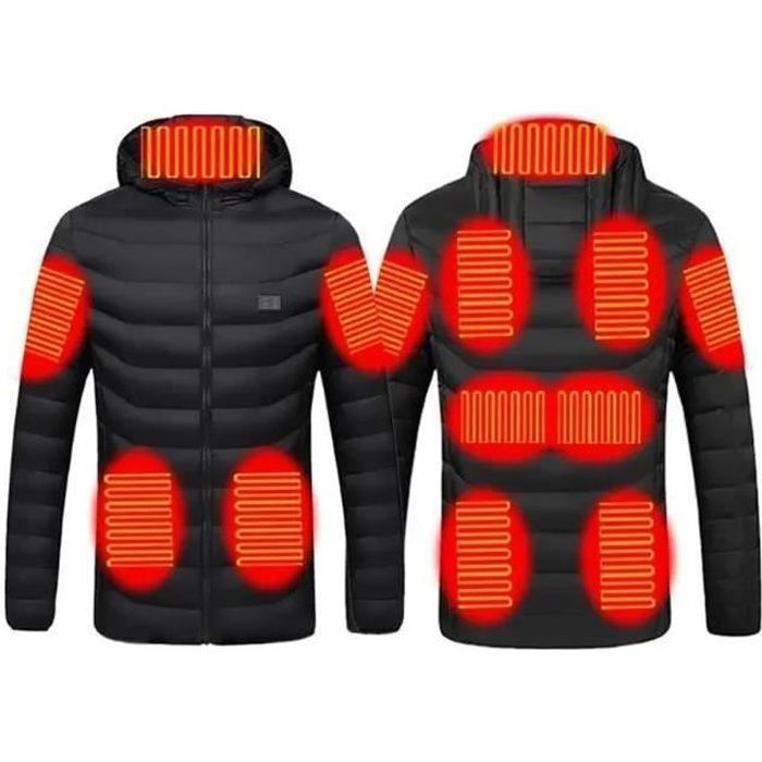 Lhiver Électrique Doudoune Chauffante USB Étanche Veste Chauffante avec 3 Niveaux de Chauffage et 11 Zones Noir#L