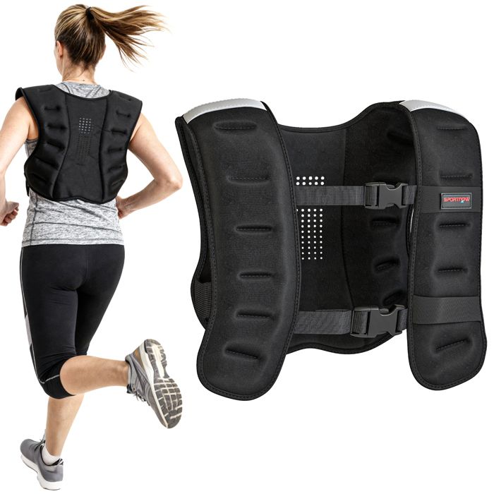 Gilet lesté - SPORTNOW - 8 kg - avec sangles réglables et bandes réfléchissantes - en sable de fer - 43 x 33 cm - noir