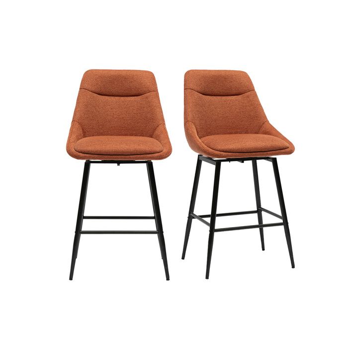 Miliboo - Tabourets de bar pivotants 360° en tissu effet velours texturé terre brûlée et métal H66 cm (lot de 2) ALESS