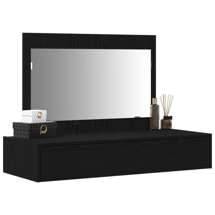 Table de maquillage murale - vidaxl - Grand tiroir - Chêne noir - 100x40x70 cm - Montage mural - Noir mat