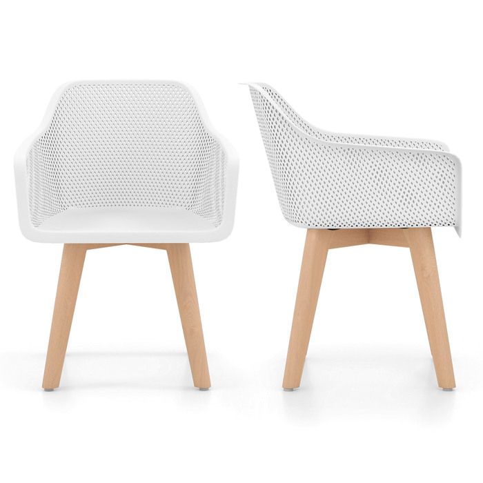 Chaises de Salle à Manger Lot de 2 - RELAX4LIFE - Pieds en Bois de Hêtre - Dossier Ventilé en PP - Chaise Cuisine avec Accoudoirs