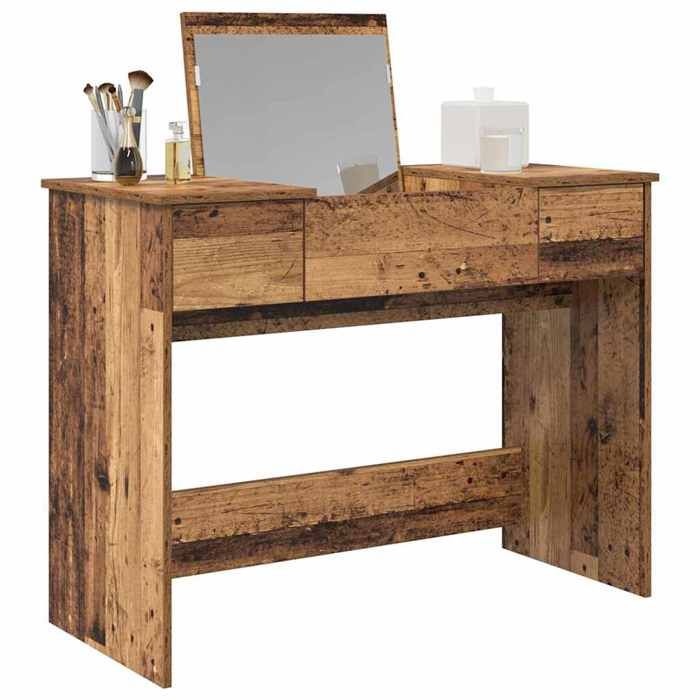 Coiffeuse en bois ancien - vidaXL - 100x45x76 cm - Bois dingénierie - Miroir intégré - Avec tiroir