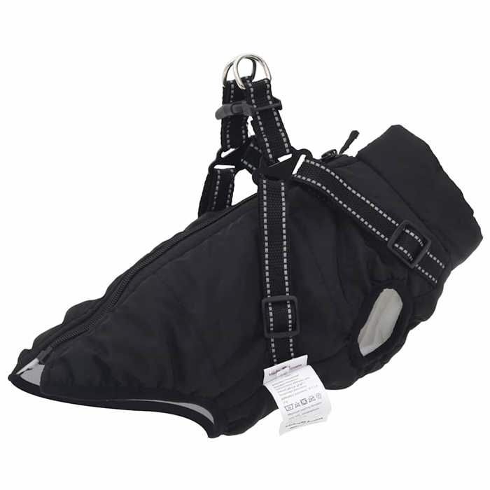 Manteau pour chien imperméable - vidaXL - Harnais intégré - Noir - Polyester et polaire - Taille L36
