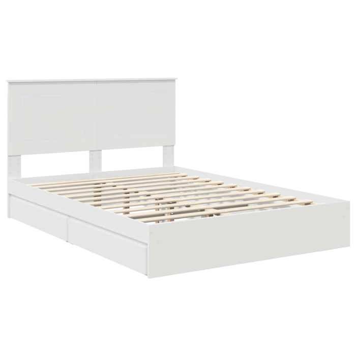 Lit de rangement - UU - 140x190 cm - Blanc - Bois dingénierie - Tiroirs intégrés - Cadre à lattes - Design moderne