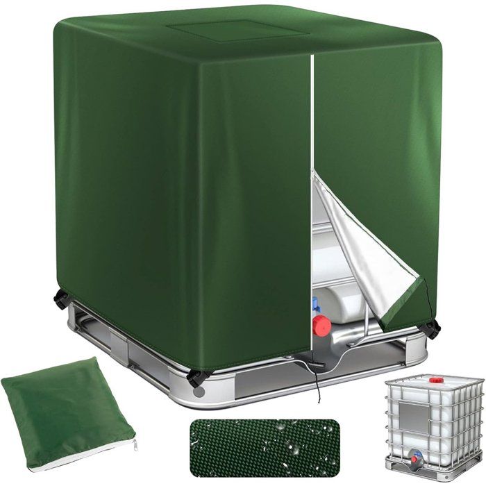 Housse pour cuve IBC/récupérateur deau de pluie – Housse verte 420D avec fermeture éclair – 1000 L (275 gallons) – Imperméable et