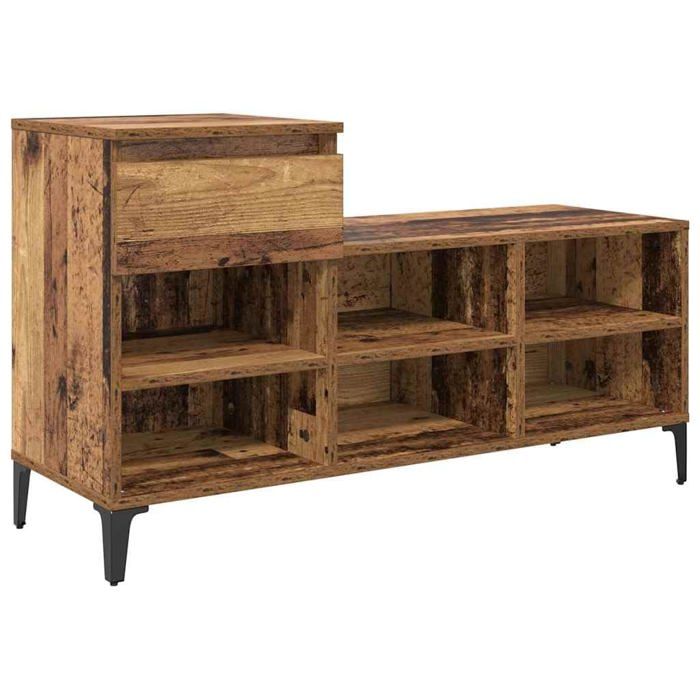 Meuble à chaussures industriel - vidaXL - Bois ancien - 102x36x60 cm - 6 étagères - Avec tiroir - Bois dingénierie
