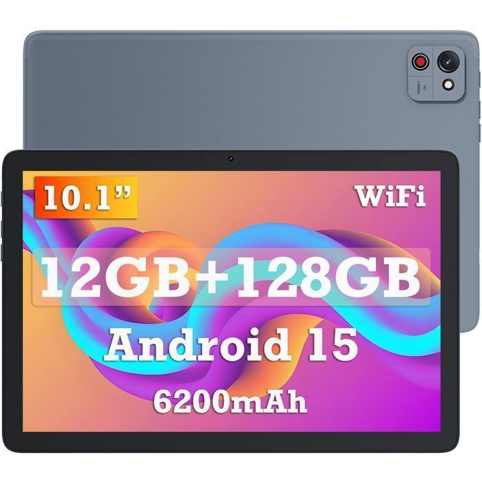 CUBOT Tab 65 Tablette Tactile 10.1 Écran 12 Go + 128 Go (TF 1To) 6200mAh 13MP+5MP Android 15 Tablette PC WiFi GPS - Gris