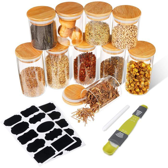 10 Pièces Bocaux Alimentaires Verre 5PCS 250ml + 5PCS 350ml Hermetique Conservation Transparent avec Rondelle pour Céréales Fruits