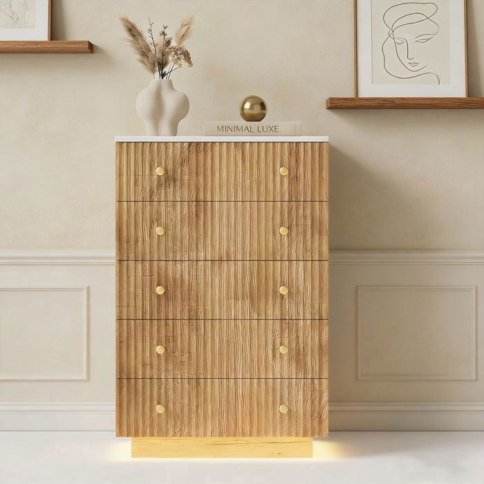 Commode chambre adulte commode à 5 tiroirs avec LED 73x40x111 cm pour petit espace Bois