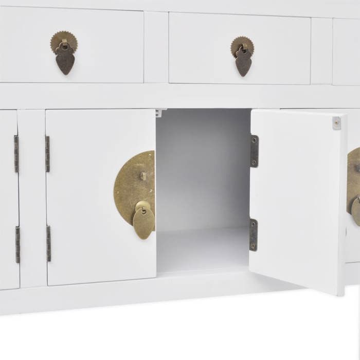 Elégant Placard/Cabinet de salon Blanc - Buffet en style chinois en bois massif Blanc PRO8063095624640