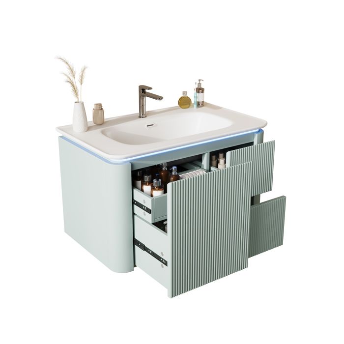 Meuble sous lavabo suspendu 80 5x47 5x51 cm - EVRYAE avec LED à capteur de mouvement et 4 tiroirs structure verticale - Vert