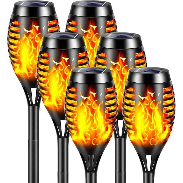 Lumières Flamme Solaire Exterieure6 Piècs 12 LED Lampe Solaire Flamme Torche Jardin Exterieur Étanche IP65Lumiere Torche Solaire