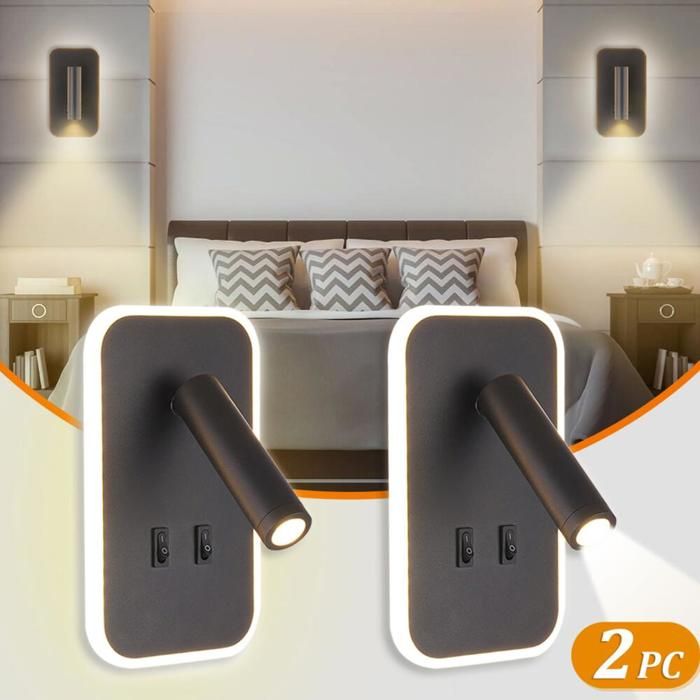 Lot de 2 appliques murales LED avec interrupteur applique murale LED dintérieur 6 W style moderne + spot mural orientabl