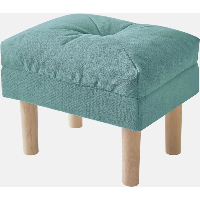 Petit fauteuil ottoman repose-pieds tabouret bas assise rembourrée éponge pieds bois 40 x 29 x 32 cm bleu vert chambre salon entrée