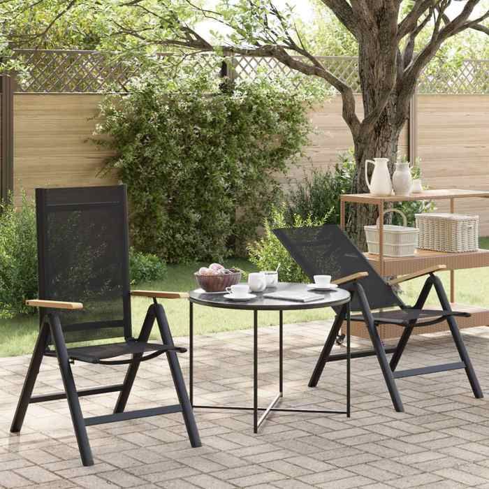 Chaises de Jardin Inclinables 2 Pc Noir 58 x 73 x 111 5 cm en Textilène et Aluminium avec pliable pour Jardin et Terrasse 32704