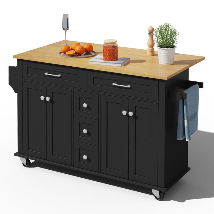 Desserte de cuisine avec plan de travail rabattable 120 x 65 cm 5 tiroirs placards et roulettes