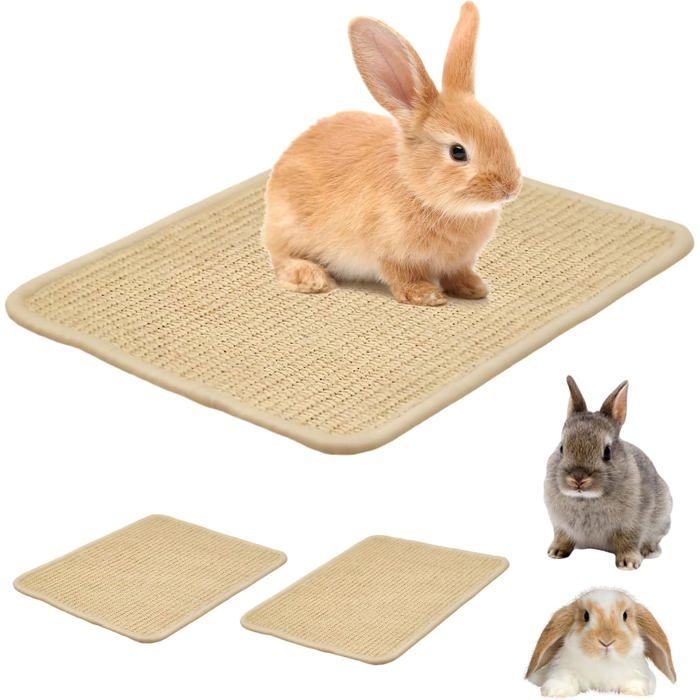 Tapis griffoir pour petits animaux  - Lot de 2 pièces - 40 x 30 cm - Sisal naturel - Pour lapins et rongeurs