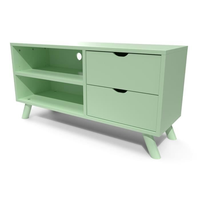 meuble tv scandinave viking bois - abc meubles - vert pastel - 2 tiroirs