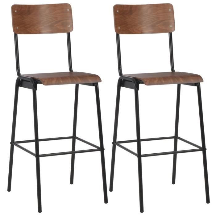 Tabourets de bar - ALOMEJOR - 2 pcs - Contreplaqué solide - Acier revêtu de poudre - Marron