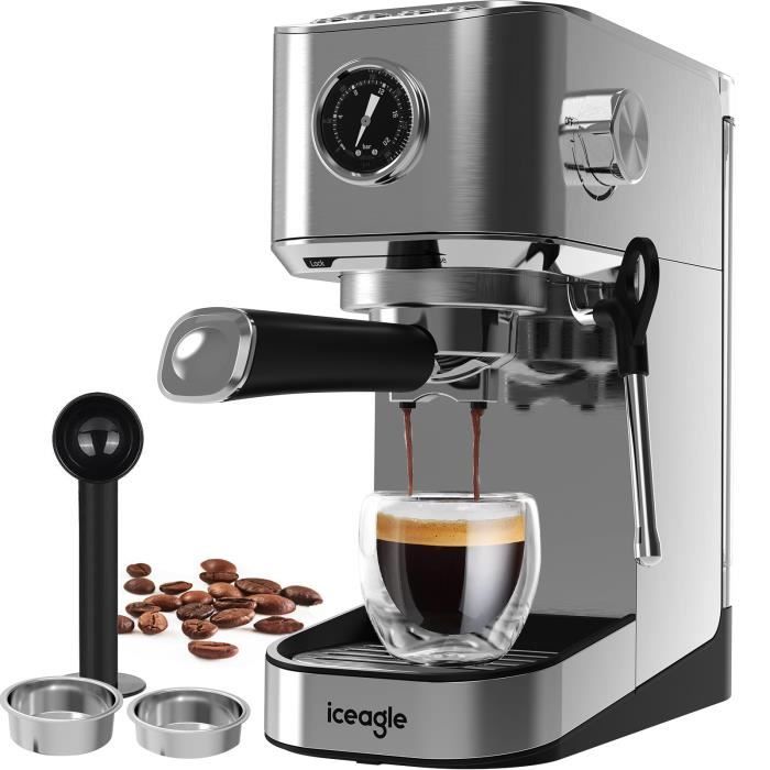 Machine à expresso, machine à café 2 en 1 avec buse à mousse de lait, panier filtre, mousseur à lait, 20 bar
