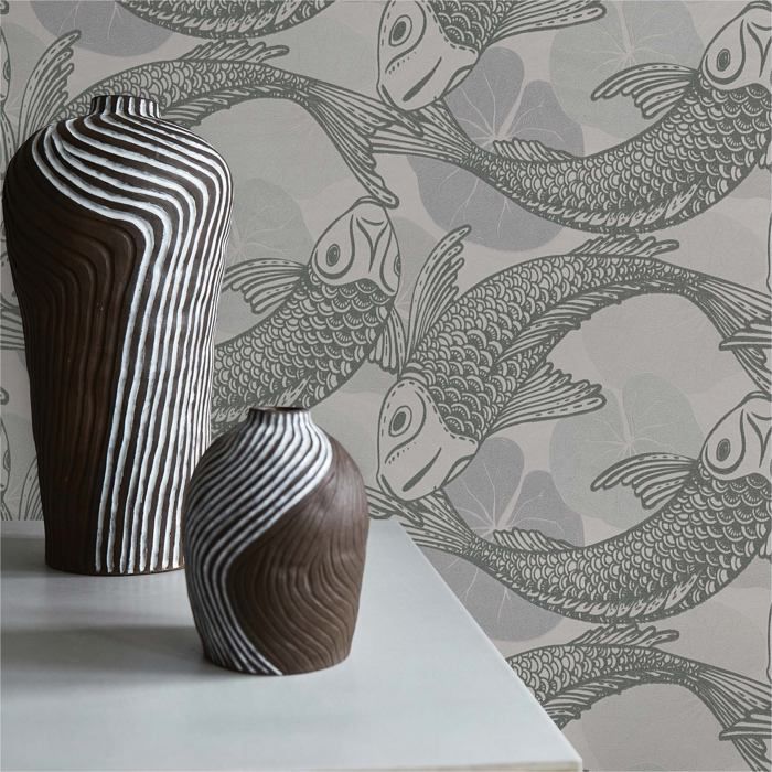 Papier Peint Animaux Guiseppina M1-No.1592 Gris Blanc Poisson