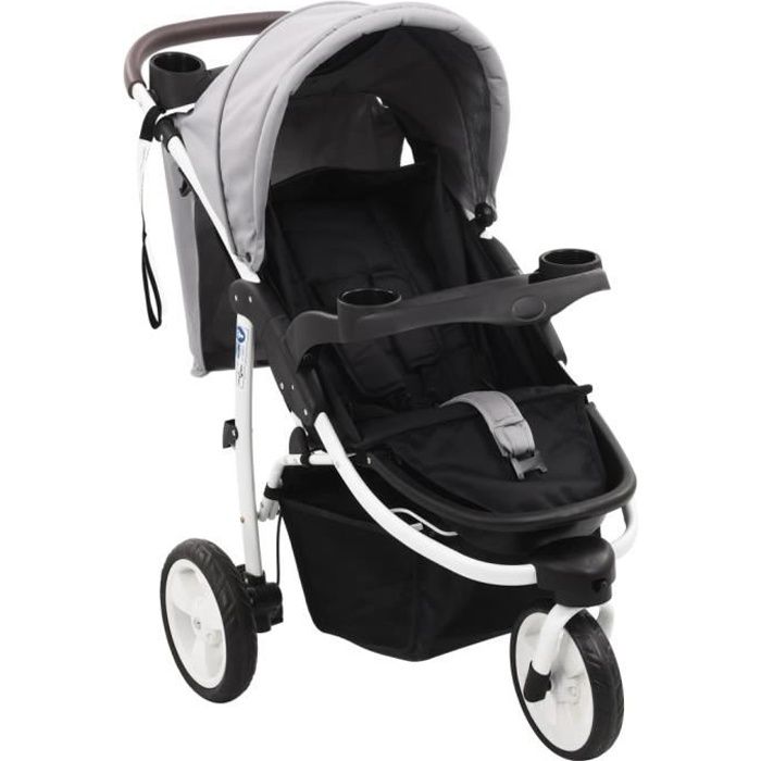 Poussette bébé à 3 roues - YAJIASHENG - Gris et noir - Naissance - Poussette simple - Avec panier