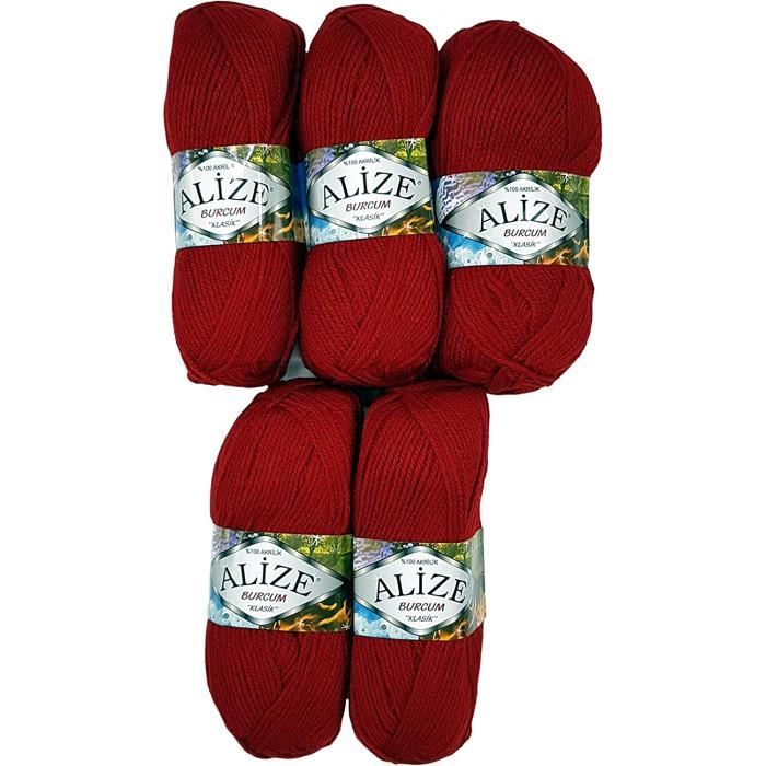 Burcum Klasik Lot de 5 pelotes de laine unie 500 g Rouge 106 100 A438