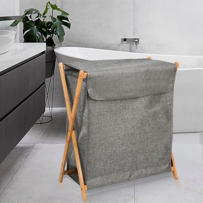 Panier à Linge Pliable en Bambou, Panier de Rangement de VêTements avec Panier à Linge Pliable en Bambou, Panier de Rangement de VêTements avec