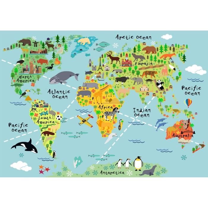 Tapis Carte du Monde Animaux pour Bébé | Tapis de Sol pour le Jeu éducatif