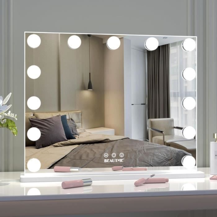 BrightArk LED Miroir Coiffeuse Dimmable - 60 LED 3 Couleurs Avec USB Pour Maquillage Et Salle De Bain
