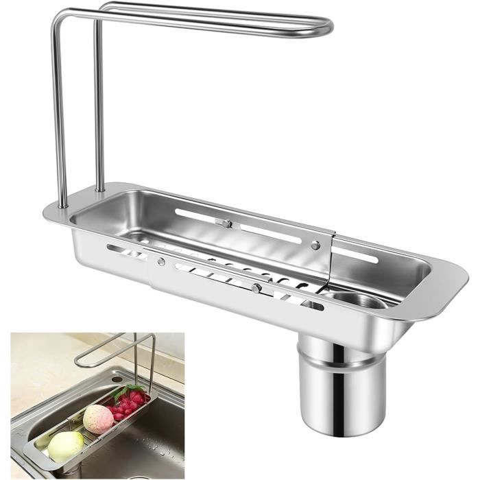 Organiseur D'Évier à Fixer Sur Le Robinet - Porte-Éponge Amovible Avec Bac D'Égouttage - Aluminium Et ABS - 17.5x11 Cm
