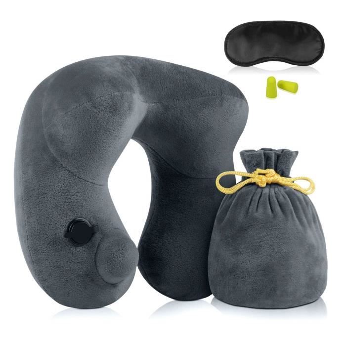 2 Oreillers De Voyage Gonflables En U Pour Nuque | Léger Et Pliable | Pour Avion, Voiture, Train | Confort Ergonomique | Pack De 2 Gris