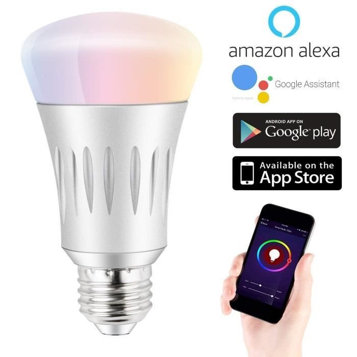 Ampoule WiFi LED Intelligente 9W E27 2PCS Multicolore et Dimmable RGBW 2700K-6500K Compatible Alexa Contrôle à Distance et Commande Vocale Google Home Lumary Ampoules Connectée Alexa 