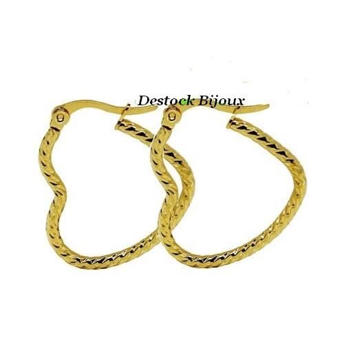 Créoles Torsadées Grand Cercle - Bijoux Fantaisie Dorés, Neufs Avec étiquettes