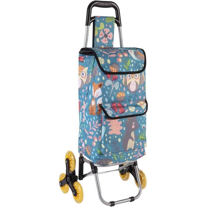 Chariot De Course Isotherme 6 Roues Motif Floral - Poche 43L, Pliable