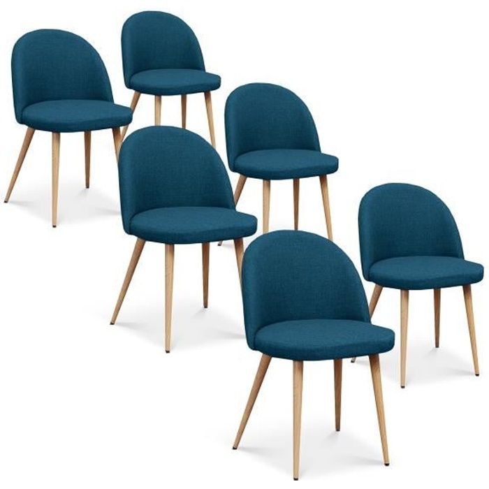 Lot de 6 chaises scandinaves Cecilia tissu bleu canard Lot de 6 chaises scandinaves Cecilia tissu bleu canard