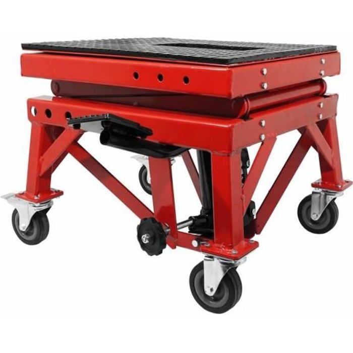 Lève-pont moto hydraulique - P2R - Acier rouge - Hauteur mini 38cm - Hauteur maxi 95cm - 4 roulettes pivotantes