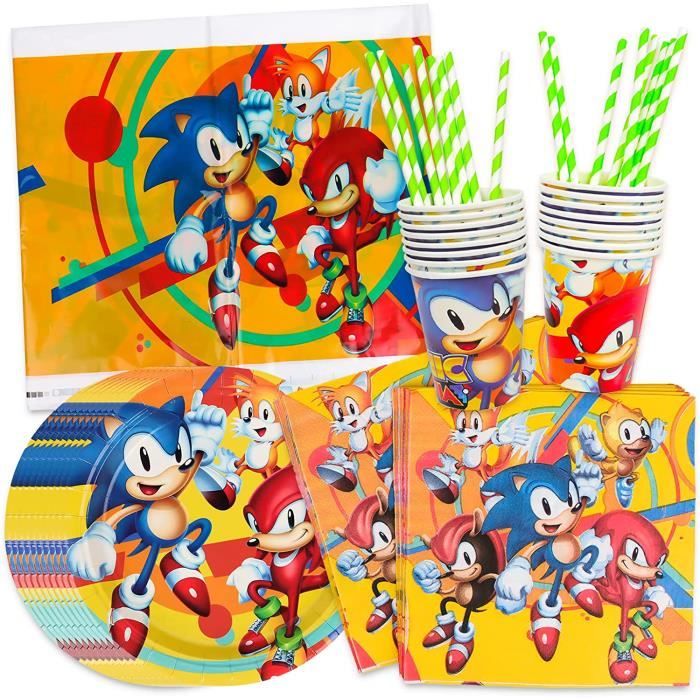 Vaisselle Anniversaire Sonic, 81 pièces Vaisselle de Fête Anniversaire  d'Enfant, Sonic Vaisselle de Fête, Vaisselle Jetable Anniversaire, Nappe  Sonic