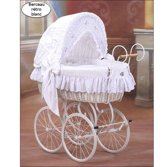 Berceau Bebe Retro Osier Complet Blanc Et Textile Cdiscount Puericulture Eveil Bebe