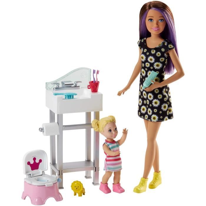 Barbie Famille Coffret poupées Skipper et Stacie à la ferme avec figurine  porcelet et panier de