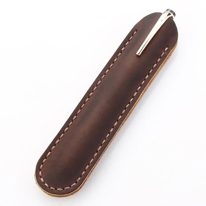 Londo Étui En Cuir Véritable Pour Stylos Et Crayons - Trousse Bureau Avec Rabat Pliant, Deux Compartiments