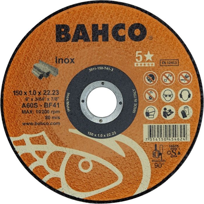Lot de 5 disques à tronçonner pour acier inoxydable Bahco 3911 150 T41 I